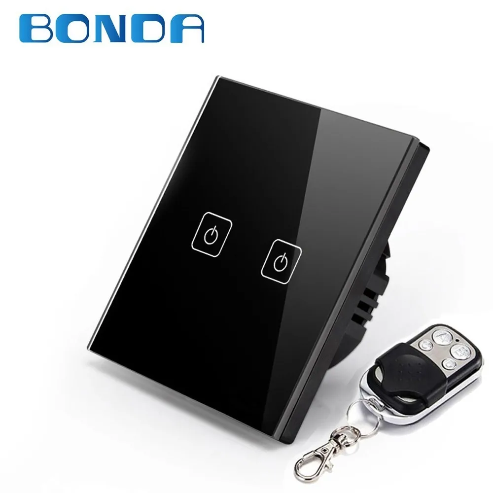 

BDNOA EU/UK Standard 2 Gang 1 Way Wifi Wall Touch Switch with LED Indicator for Smart Home,RF433 Remote Control Light Switch