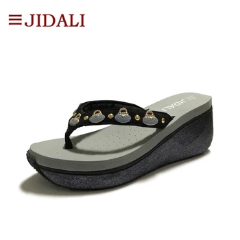 

JIDALI Fashion Shoes Women Flip Flop 7cm High Wedges EVA Blue Wallets Bling Outside Sport Platform Sandals Size 35-39