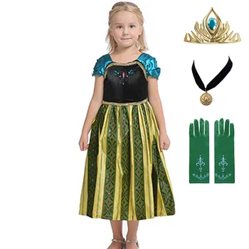 

Princess Anna Coronation Costume for Kids Cap Sleeve Tea-Length Embroidery Girls Party Cosplay Dress Queen Anime Role Play Gown