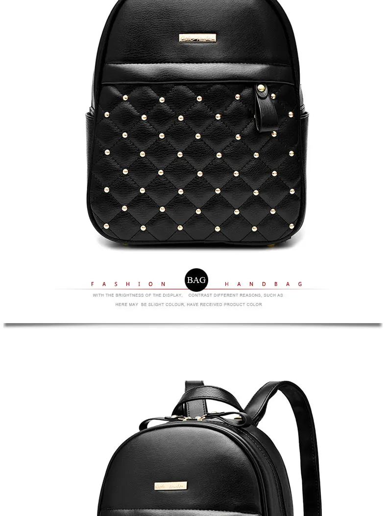 2022 Fashion Women Casual Travel Bead Backpack School Bags PU Leather Backpack for Teenage Girls Mochila Female Backpack S004