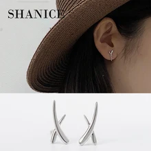 SHANICE, серебро 925 пробы, простой стиль, х форма, серьги-гвоздики, гладкие геометрические серьги-гвоздики, ювелирное изделие для друга, подарок
