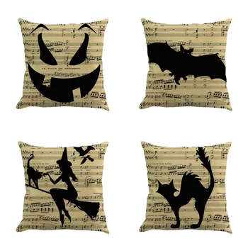 

Pillow cases happy halloween linen sofa cat music witch cushion cover home decor pumpkin cushion decoration A30307