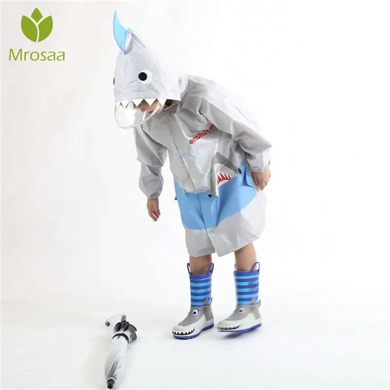 

Cute Cartoon Shark Waterproof Nylon Rain Coat Rainwear Rainsuit Kids Boy Children Girls Windproof Poncho Student Baby Raincoat