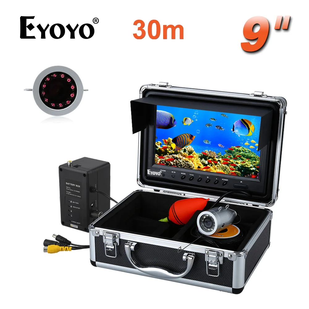 EYOYO в HD 1000tvl в ИК-30м подводная камера для рыбалки 9 дюймов рыбоискатель видеорегистратор DVR 8 Гб SD-карта 