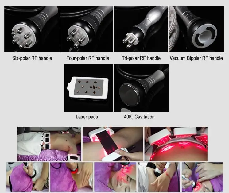 6 в 1 Ультразвуковая кавитационная машина 40K ультразвуковая кавитационная липолазер RF вакуумная машина для похудения потеря веса тела