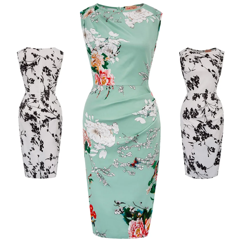 

1950s 60s Pencil Dress Vintage Summer Style Knee Length Polka Dots Floral Plaid Casual Print Business Office Dresses 2018 Women
