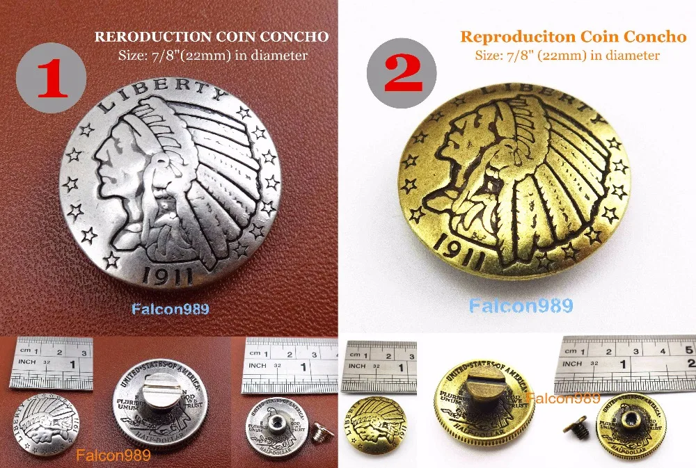 

(KBC03) 2kinds 12pcs Antique-Silver/Antique-Bronze Leather Craft 7/8''(2.2cm) Western Reproduction Coin Concho Button Tool