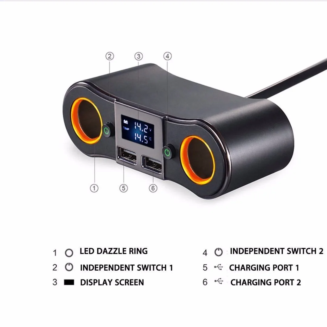 Newest 12V-24V Dual USB Charger Car Cigarette Lighter Socket Splitter Power Adapter