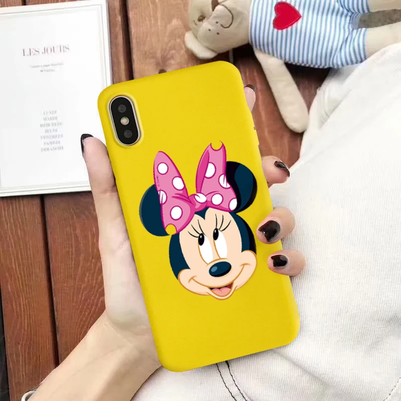 

JAMULAR Cute Cartoon Minnie Mouse Phone Case For iPhone 7 XS MAX XR X 8 6 6s Plus Soft Matte Silicone Back Cover Yellow Fundas