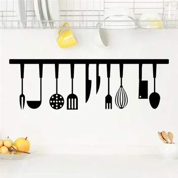 Creative Spoon Knife Fork Tools Black Wall Decals Kitchen Dining Hall Home Decor Vinyl Wall Stickers Diy Mural Art Wallpaper