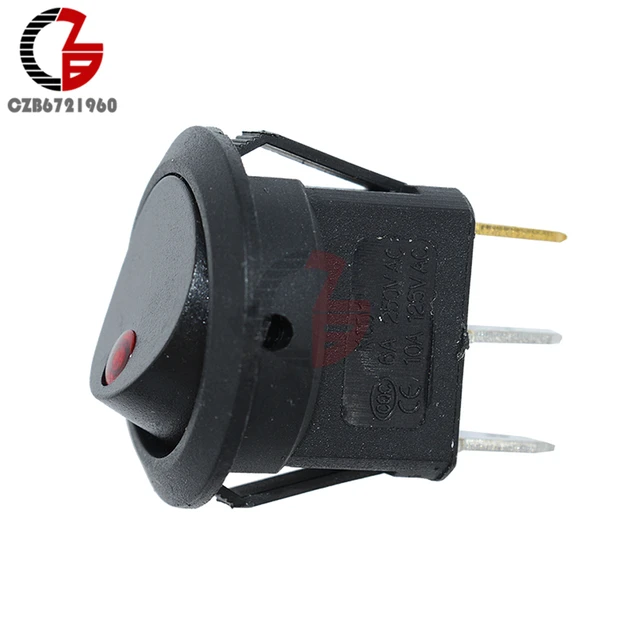 Interruptor de 3 pines para coche, 5 uds., ca 125V 250V, punto redondo, rojo, verde, azul, amarillo, luz LED, interruptor de botón Interruptor de 3 pines para coche, 5 uds., ca 125V 250V, punto redondo, rojo, verde, azul, amarillo, luz LED, interruptor de botón