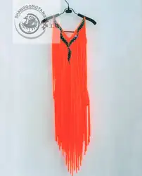 Новый латинских танцев старший Сексуальная orange длинной кисточкой латинские танцы платья для женщин танцевальная конкурс платья S-4XL