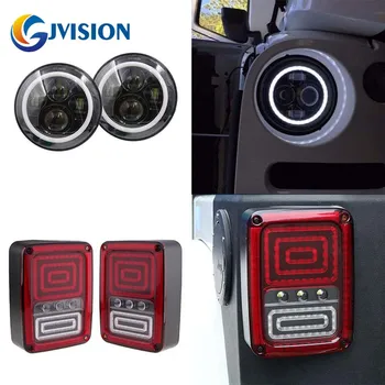 

For Jeep Accessories 7in.40W Projector headlamp white halo ring led headlights + 2PCS Rear Brake Reverse tail lights for Wrangle