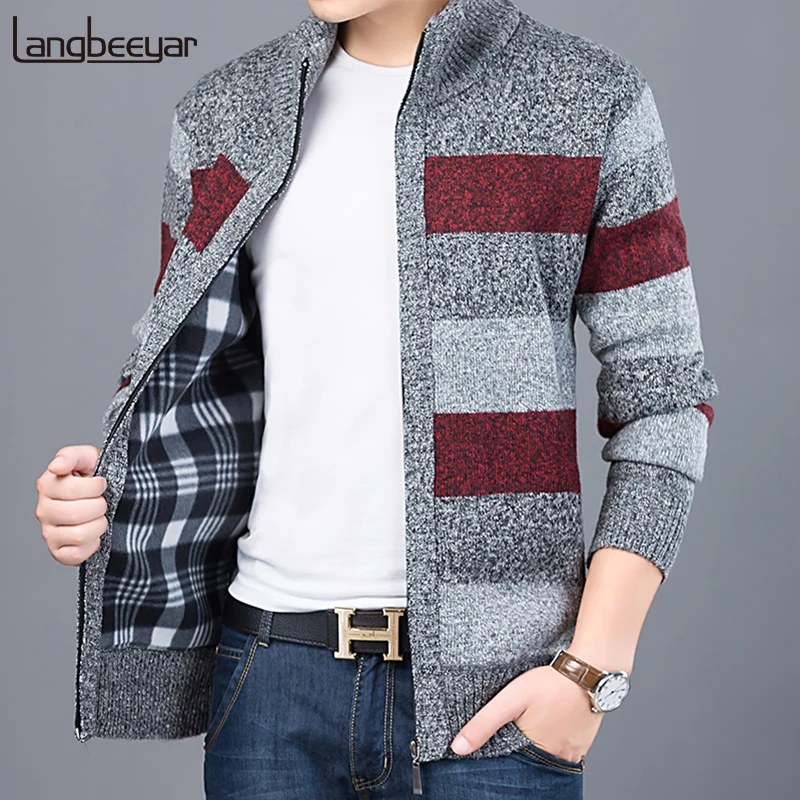

2020 Thick New Fashion Brand Sweater For Mens Cardigan Slim Fit Jumpers Knitwear Warm Autumn Korean Style Casual Clothing Male