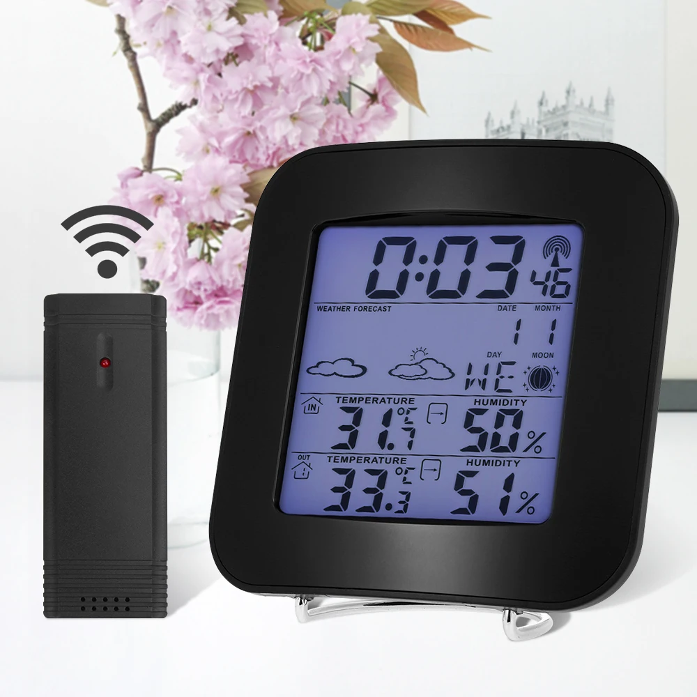 

Wireless Barometer Interior and Exterior Digital Weather Station Temperature Moisture Tester Snooze Timer with Remote Sensor