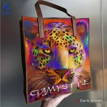 Натуральная кожа Для женщин Сумочка арт Ручная роспись граффити головы леопарда зерна коровьей кожи сумка Сумки тотализаторов подарки