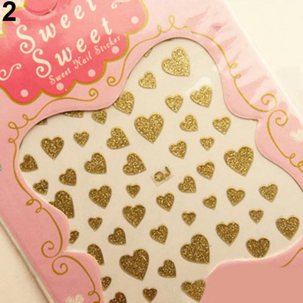 1 Sheet Love Heart Design Nail Art Stickers Water Transfer Decal Slider Watermark Nail Wraps Decal Manicure Nail Tips Decoration - Цвет: Золотой