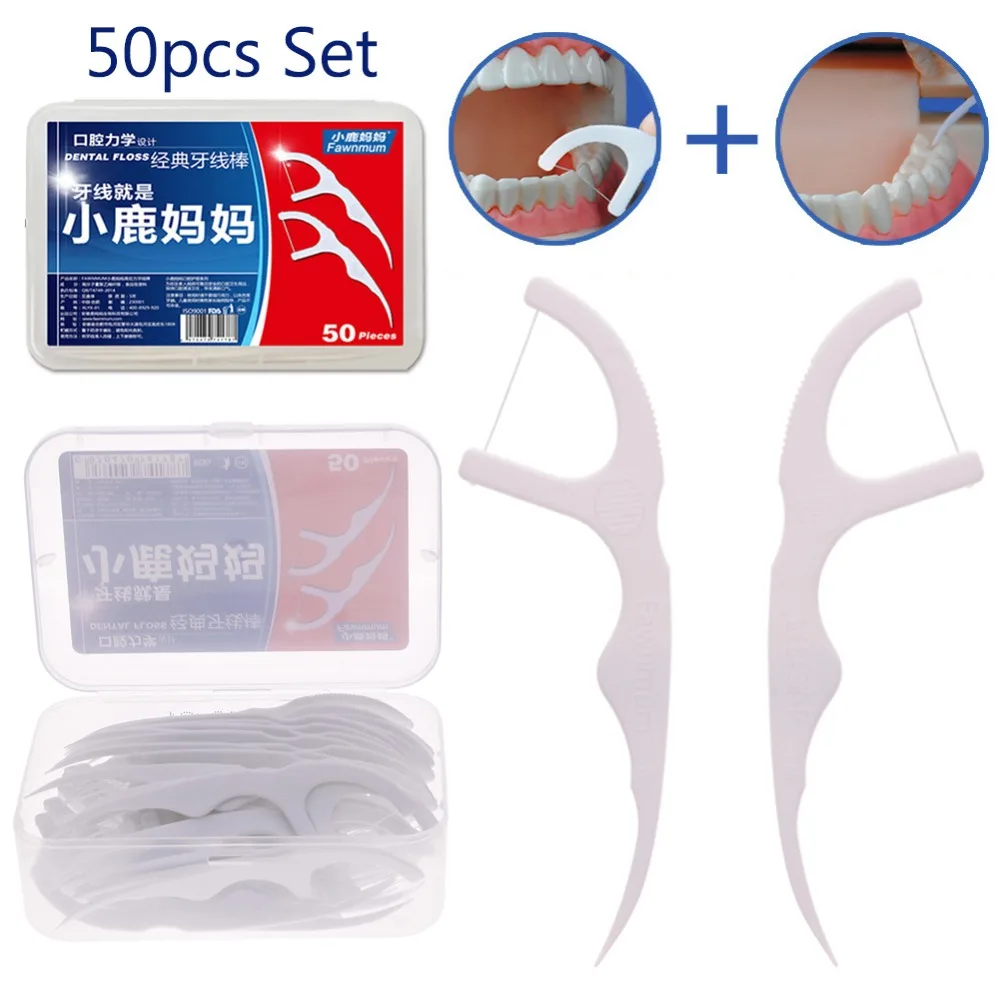 FAWN MUM 50pcs/Box Durable Disposable Dental Floss Sticks in Individual