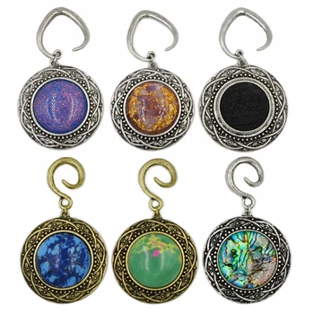 

Showlove-1Pair Solid Brass Vintage Stone Synthetic Opal Medallion Ear Weight Hoop Earring Ear Gauge Body Piercing Jewelry Tribal