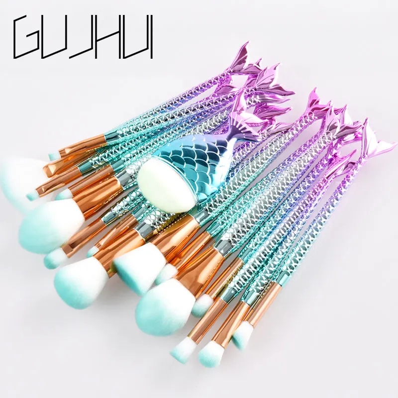 

15/16PCS Mermaid Makeup Brush Set Fish Tail Foundation Blush Eye shadow Make up Brush Contour Blending Cosmetic Brushes Kit