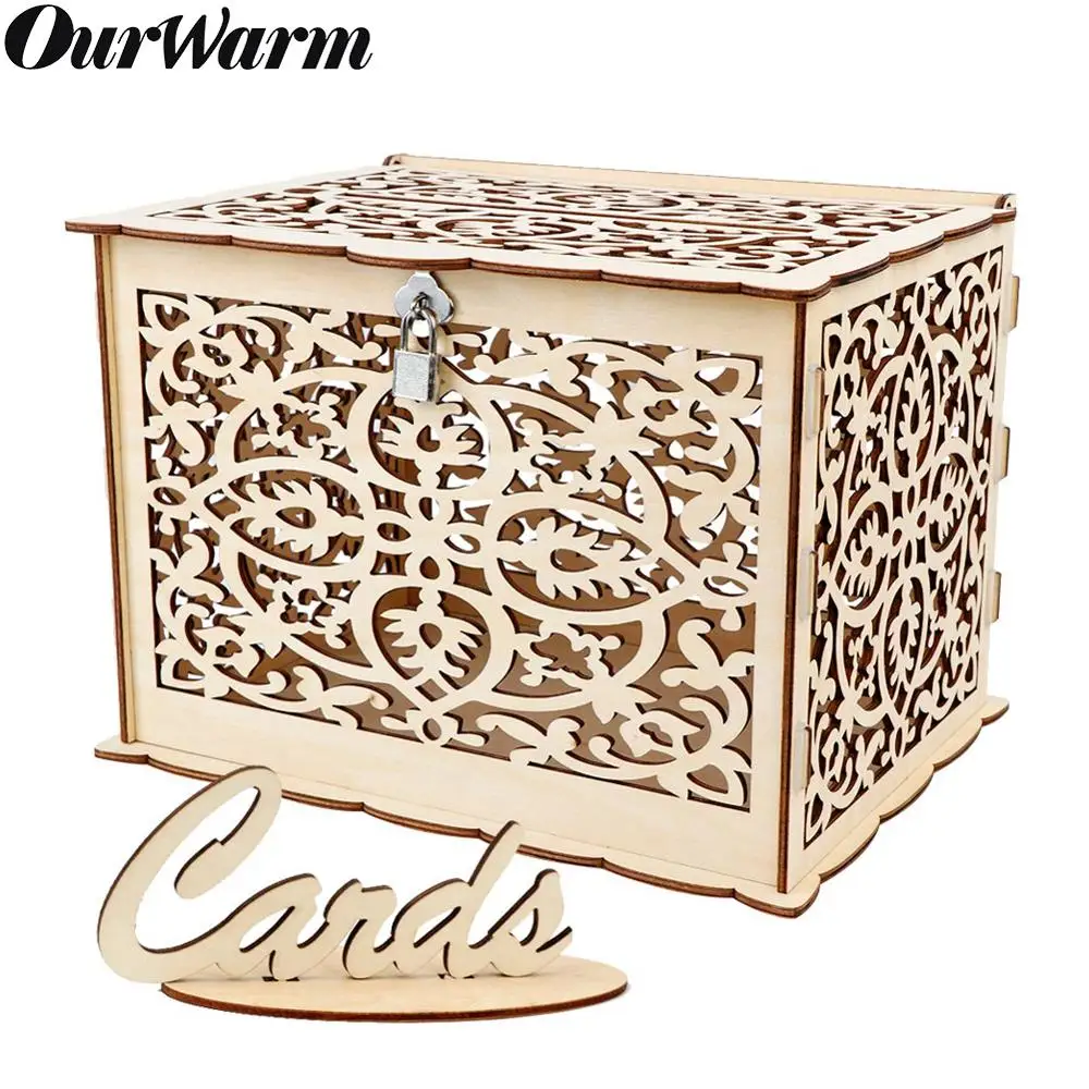 

OurWarm Vintage DIY Card Box Wedding Gift Box With Lock Birthday Party Decoration Wooden Money Box For Baby Shower Wedding Favor