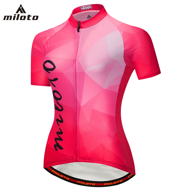 Pink Women Cycling Jersey Short Sleeve Close fitting Bike Shirts Lady