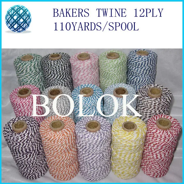 

25pcs/lot Cotton Baker twine (110yards/spool) 3 strands twisted rope for gift packing 32 kinds color choose