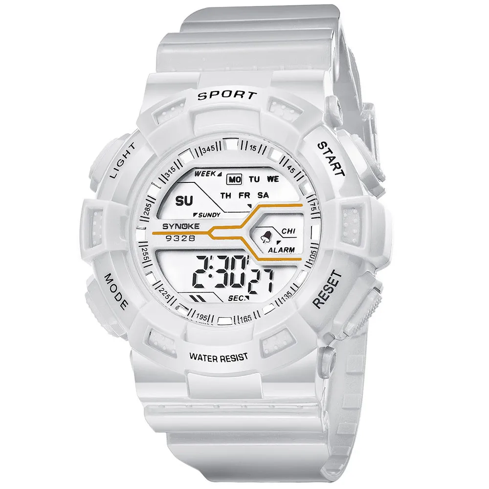 SYNOKE модные повседневные брендовые Детские студенческие часы для мальчиков водонепроницаемые спортивные часы светодиодный цифровые часы наручные часы с отметкой даты bob esponja - Цвет: White
