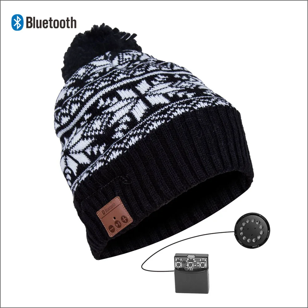 Bluetooth Beanie стерео наушники беспроводные Handsfree Skullies вязаная шапка зима спортивные головные уборы моющиеся кепки наушники Музыка Аудио - Цвет: 009-black white