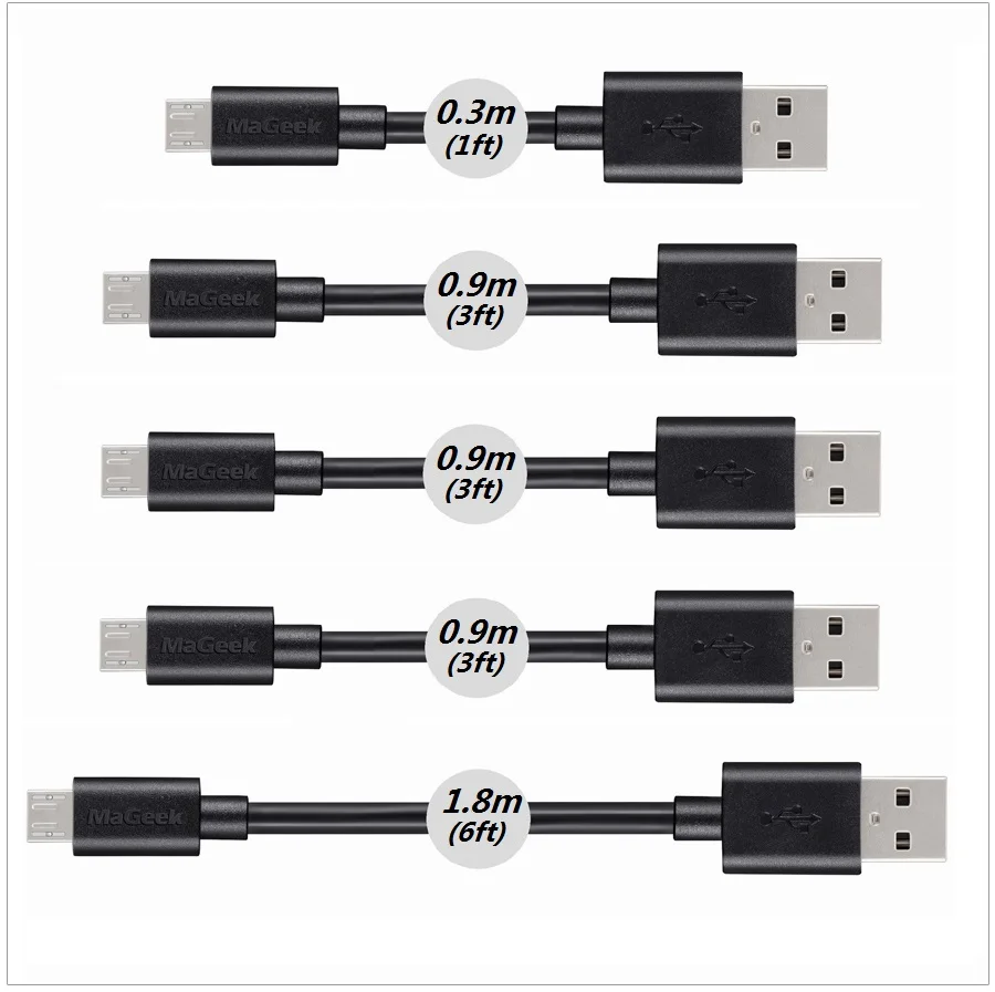 [5 штук] MaGeek Micro USB кабель 0,3 m/0,9 m x 3/1,8 m Быстрая Зарядка Кабели для мобильных телефонов samsung LG huawei Android