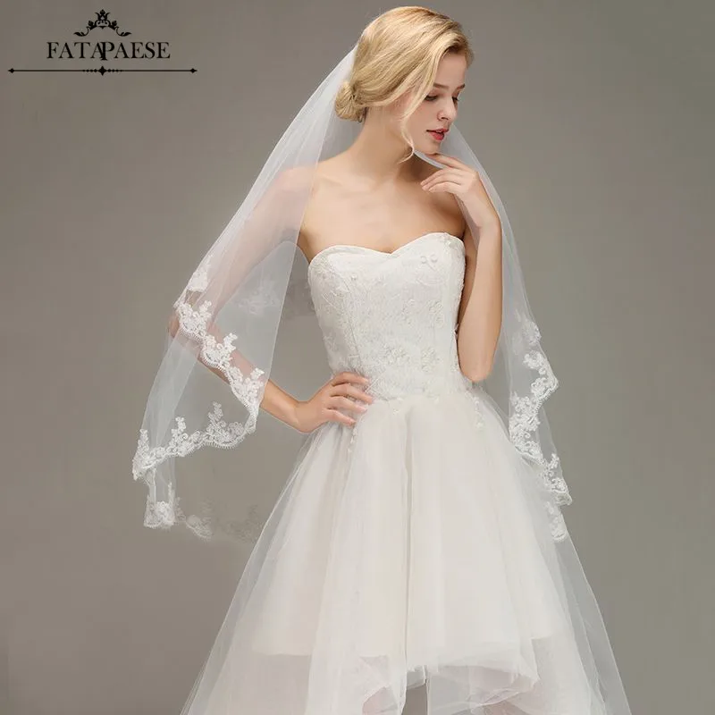 

In Stock Wedding Veils Long Soft Tulle Bridal Veils With Comb Ivory White Bride Lace Appliques Veils Wedding Accessories