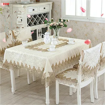 

Elegant Lace Tablecloth Beige Luxury European Jacquard Wedding Table Cloth Round Rectangle TV Cabinet Dust Cover Home Textile