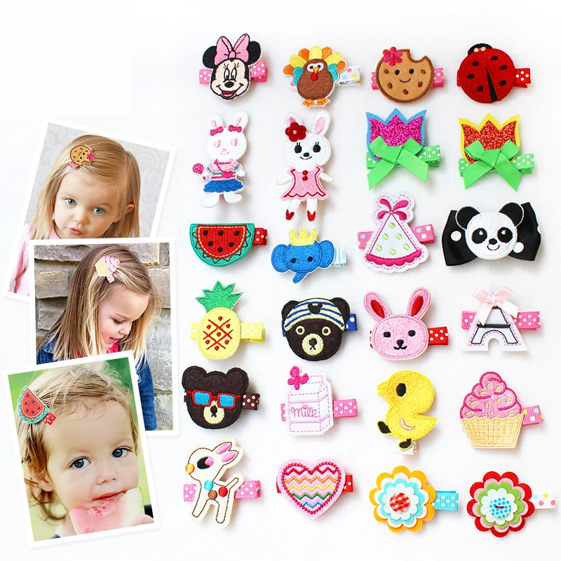 

1 PCS Lovely Cartoon Animal Flowers Hair Clips Baby Exquisite Embroidery Girls Hair Accessories Children Headwear Kids Hairpins