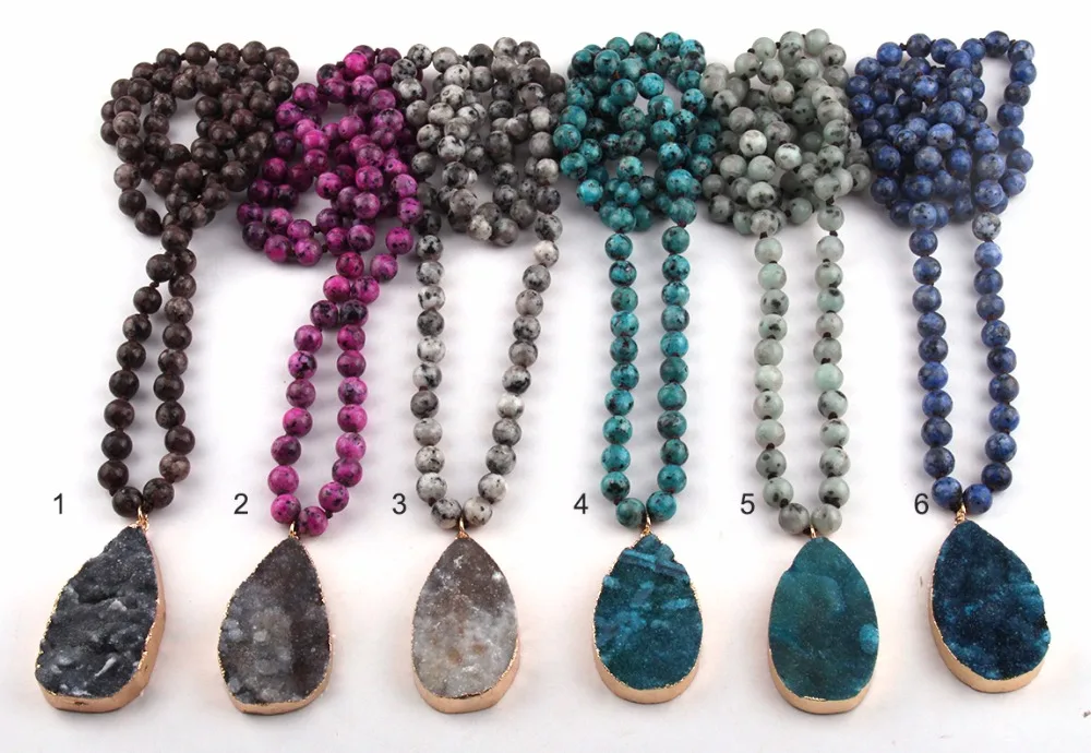 Мода камень длинный завязанный друзы кулон ожерелье женщины Лариат Ожерелье s