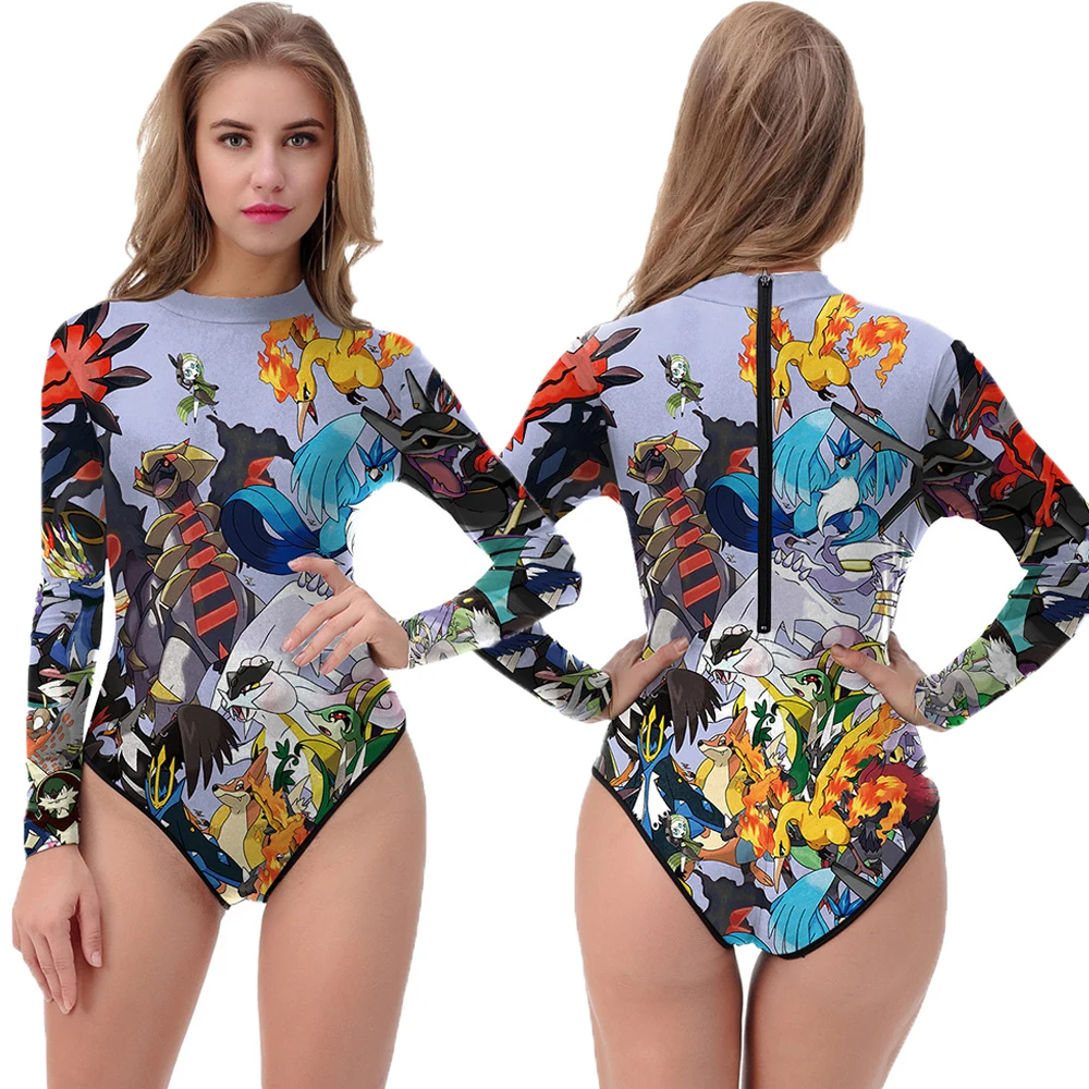 ポケモン行く印刷ロングスリーブmonokinisワンピースボディコン水着ロングスリーブ女性水(China (Mainland))