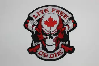 

Large Embroidery Patches for Jacket Back Motorcycle Biker LIVE FREE OR DIE CANADA Skull maple leaf