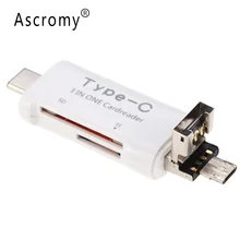 Ascromy 3 в 1 OTG кардридер USB 3,1 type-C USB C MicroUSB Кабель-адаптер для MacBook samsung S8 Plus S7 edge S6 xiaomi mi5 mi6