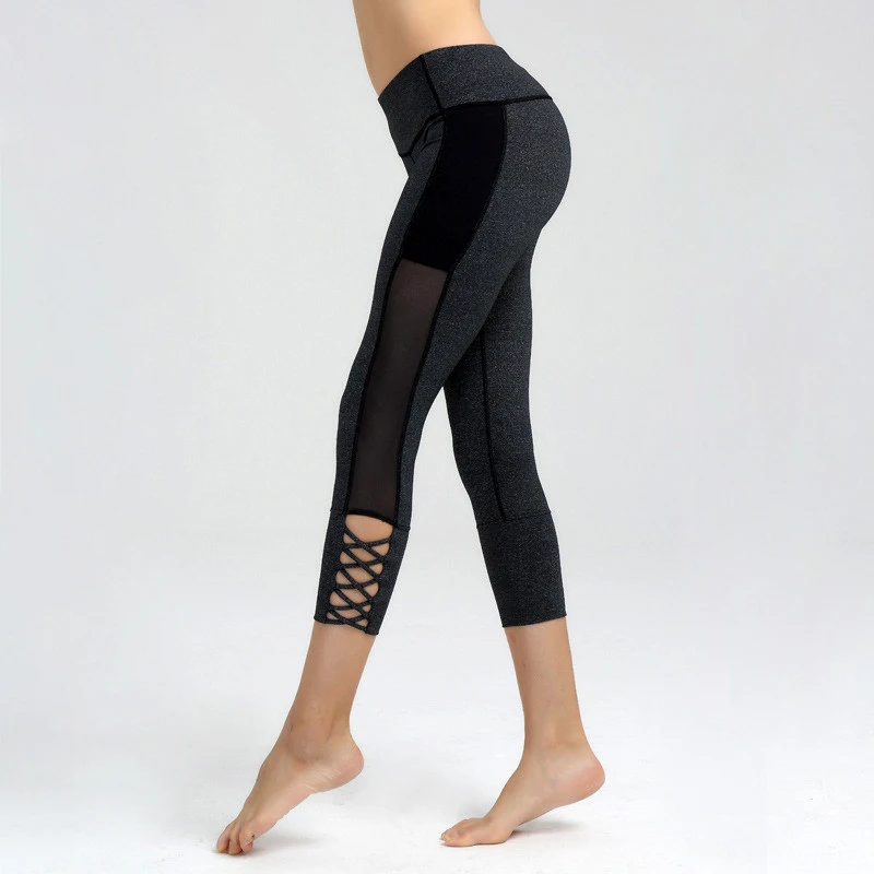 2018 new Yoga leggings cropped trousers foot hollow strap yoga pants quick drying leggins sport