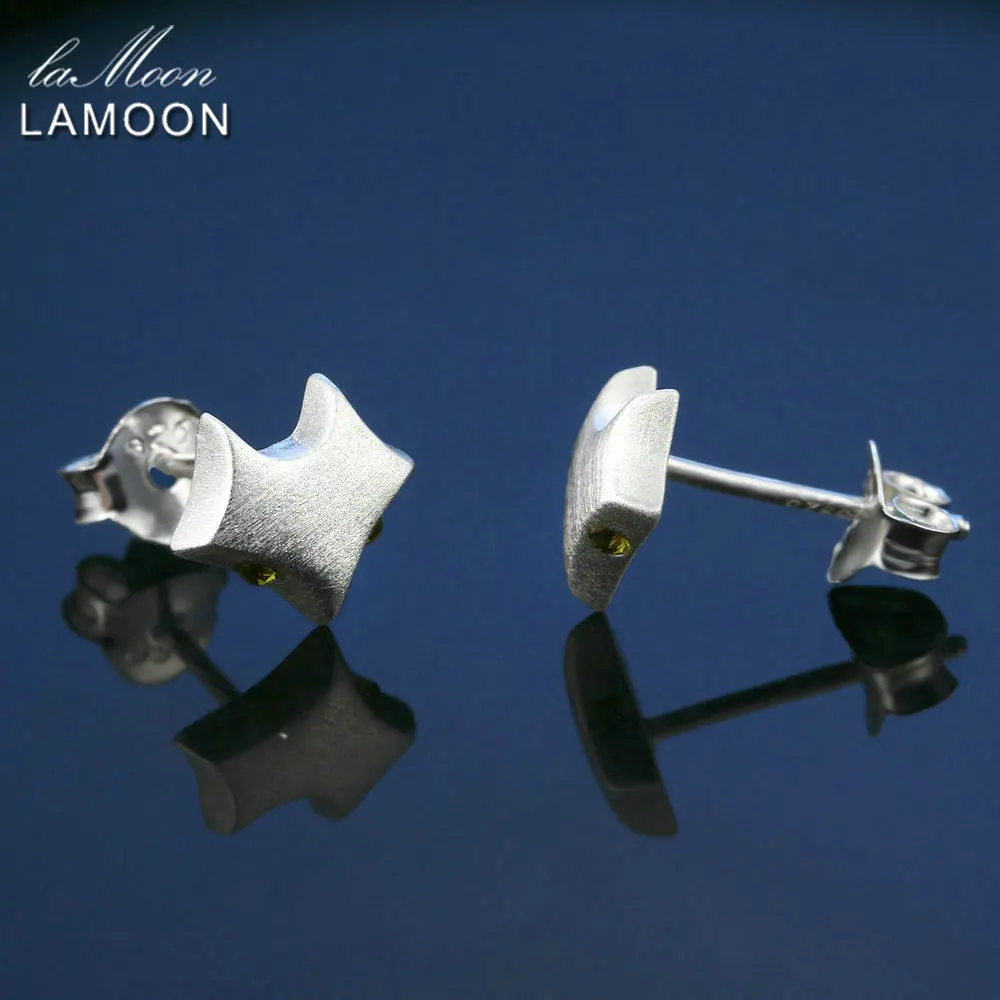 LAMOON Lovely Little Fox Shaped 100% Real 925-Sterling-Silver Stud Earrings S925 Fine Jewelry For Women Girl Gift LMEY025