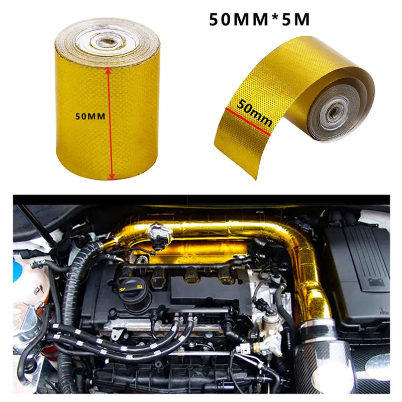 

5m Car Exhaust Wrap Heat Shield Wrap Gold Color Tape Reinforced Tape Adhesive Backed Heat Shield Resistant Wrap