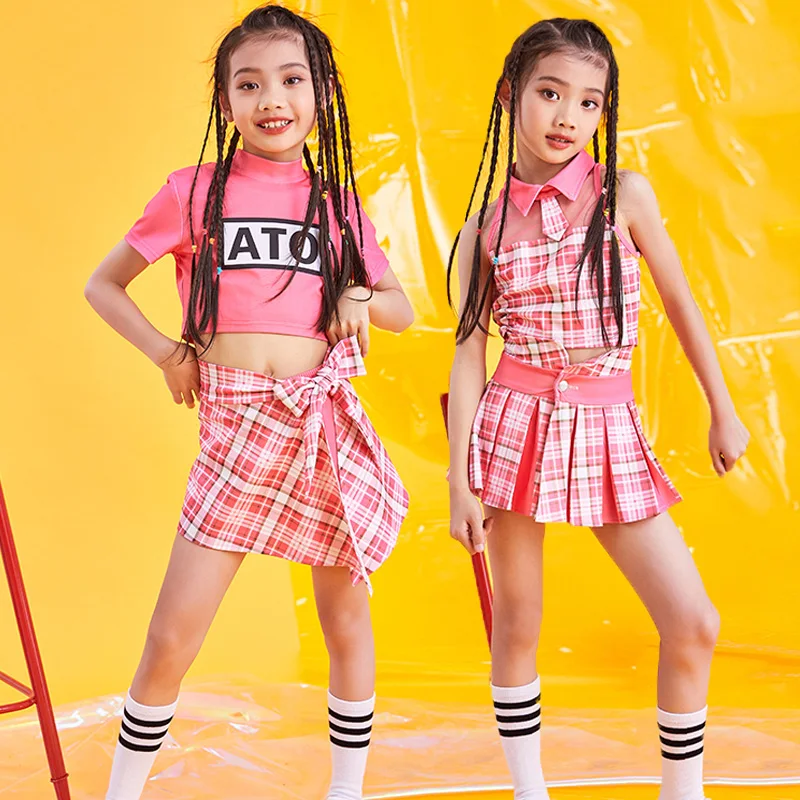 الأطفال الجاز أزياء رقص الكورية الفتيات الشارع الرقص الدعاوى الهيب هوب مرحلة الرقص الملابس الوردي التشجيع ازياء DL3685