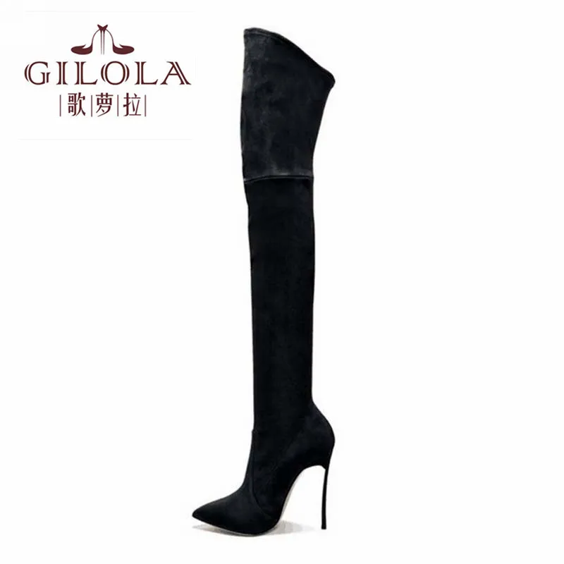

12cm thin heels faux suede sexy women boots shoes woman snow over the knee boots thigh high autumn winter platform #Y0630918Q