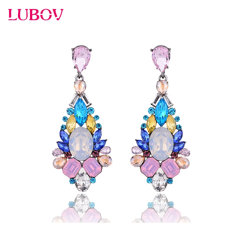 

LUBOV Colorful Big Crystal Stone Drop Earring Fashion Rhinestone Decoration Dangle Earrings Trendy Women Jewelry Christmas Gift