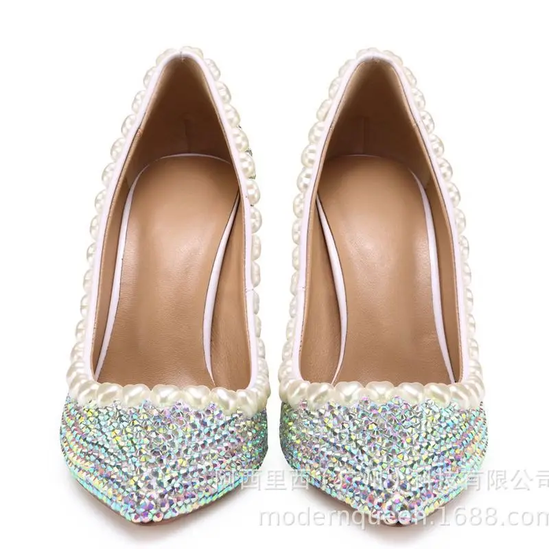 Women Pumps Wedding Shoes Thick heel Rhinestone 10CM Thin High Heels Bling Party Rhinestone Shoes banquet