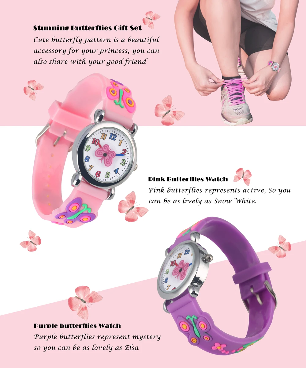 Детские часы модные красочные мультфильм бабочка цветок силиконовый ремешок Детские часы кварцевые наручные часы для маленьких девочек милые часы