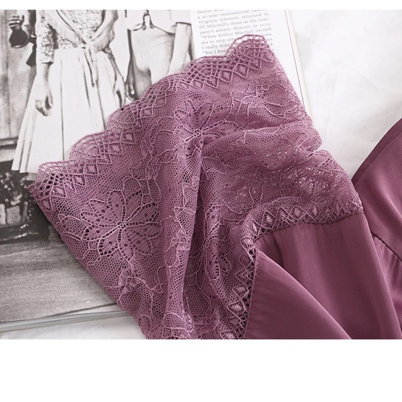 SILKBEUTY Spring Pajamas Set Lace Long Horn Silk Women Sleeve Pajamas Suit Leisure Fashion Large Size Bathrobe