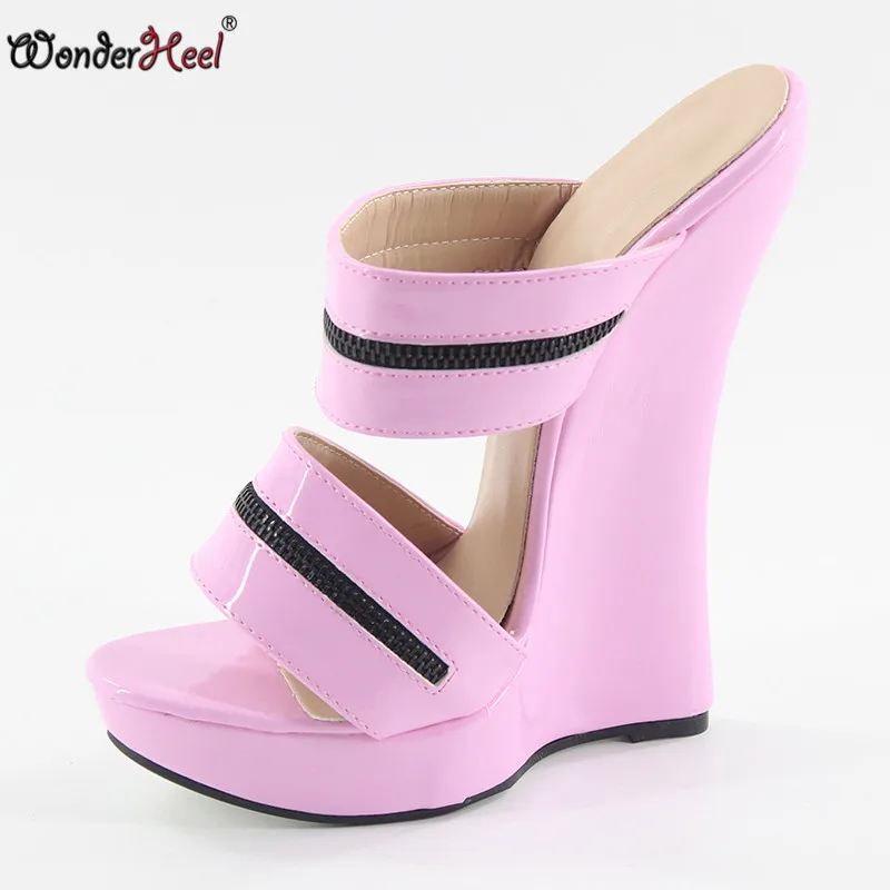 Wedge Défilé Wonderheel Plate Mode Fétiche Talon Ultra Femmes De Cm Sandales Brevet Pu Rouge Haute forme Sur Slip 18 Sexy aq7q1xE