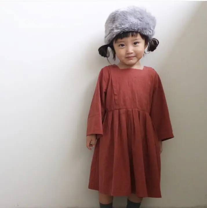 

Ins Pretty Girls Ruffles Bow Solid Holiday Western Spring Summer Dress New Lovely Kids Fashion Linen Dress