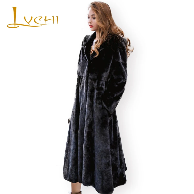Manteaux Avec S Noir Hiver Causalité Lady Lvchi De Capuchon Manteau Long X Femmes Réel Vison Office Chapeau 2019 Fourrure long Gris rose PwtftqH