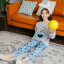 Осень-зима Для женщин набор Фланелевая пижама с принтом с героями мультфильмов Повседневное пижамные комплекты одежда для сна домашняя одежда